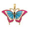 14k Yellow Gold Multi-Color Enameled Butterfly Pendant