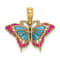 14k Yellow Gold Small Enameled Blue and Red Butterfly Pendant