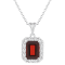 8x6mm Emerald Cut Garnet and White Topaz Accent Rhodium Over Sterling
Silver Halo Pendant w/Chain