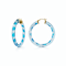 14K Yellow Gold Over Sterling Silver Painted Hoops in Light Blue Stripe