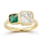 Rachel Zoe Green and White CZ Two-Stone Ring in 14K Gold Over Sterling Silver