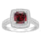 7mm Cushion Garnet 1/4 ctw Diamond Rhodium Over Sterling Silver Halo Ring