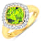 Cushion Cut Green Peridot and White Diamond 14K Yellow Gold Halo Ring
2.26 ctw