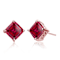 Ruby Color CZ Princess-Cut Stud Earrings In 18K Rose Gold Over Sterling Silver