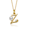 Initial Z Pear Shape CZ And Pearl Pendant Necklace In 14K Gold Over Brass