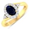 Oval Blue Sapphire and Diamond 14K Yellow Gold Halo Ring 1.02 ctw
