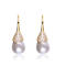 Pear Shape CZ And Pearl Drop Earrings In 14K Gold Over Sterling Silver