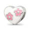 Sterling Silver Enameled Heart with Pink Flowers Bead