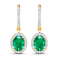 2.0ctw 14K Yellow Gold  Zambian Green Emerald and White Diamond Halo Earrings