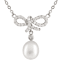 Cultured Freshwater Pearl and CZ Bow Necklace in Sterling Silver