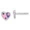 Rhodium Over Sterling Silver Pink and Purple Enamel Heart Post Earrings