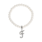 White Faux Pearl Bead Initial Charm Stretch Bracelet