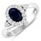Oval Blue Sapphire and Diamond 14K White Gold Halo Ring 1.02 ctw