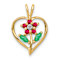 14K Two-tone Gold  Siam Ruby, Emerald and Diamond Flower Heart Pendant