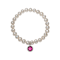 Freshwater Pearl And Red CZ Charm Stretch Bracelet In Sterling Silver