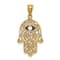 14k Yellow Gold Polished Filigree Textured and Enameled Hamsa Pendant