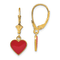 14K Yellow Gold Polished Enameled Heart Dangle Earrings