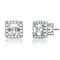 CZ Halo Square Stud Earrings In White Rhodium Over Brass