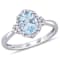 Aquamarine and Diamond 10K White Gold Halo Ring 1.13ctw