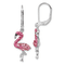 Rhodium Over Sterling Silver Pink Crystal Flamingo Leverback Earrings