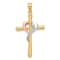 Rhodium Over 14K Tri-color Gold Polished Cross with Heart Pendant