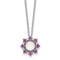 Rhodium Over Sterling Silver Lab Created Opal and Pink Crystal Flower Necklace