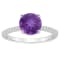 8mm Round Amethyst and 1/10 ctw Diamond Rhodium Over Sterling Silver Ring