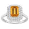 8x6mm Emerald Cut Citrine And White Topaz Accents Rhodium Over Sterling
Silver Double Halo Ring