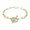 Two-Tone CZ Link Bracelet In 14K Gold Over Brass