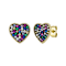 Multi-Color CZ Pave Heart Stud Earrings In 14K Gold Over Brass