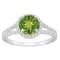 7mm Round Peridot 1/4 ctw Diamond Rhodium Over Sterling Silver Halo Ring