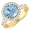 Round Blue Aquamarine and Diamond 14K Yellow Gold Halo Ring 3.29 ctw