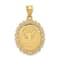 14k Yellow Gold Solid Satin, Polished and Textured Scorpio Zodiac Oval Pendant