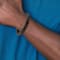 Black Leather and Stainless Steel Polished Rose IP-plated Cable Bracelet