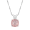 8mm Cushion Rose Quartz Rhodium Over Sterling Silver Pendant With Chain