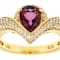 Grape Color Garnet Pear And White Zircon Ring In 18K Gold Over Sterling
Silver 1.86ctw