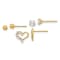 14K Yellow Gold Polished CZ Ball and Heart Post Earring Set