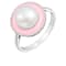 Cultured Freshwater Pearl and Pink Enamel Ring in Sterling Silver