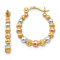 14K Yellow Gold with Rose and White Rhodium Beaded Hoop Earrings