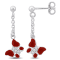 Children's Cubic Zirconia Red Enamel Butterfly Drop Earrings in Sterling Silver
