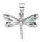 Rhodium Over Sterling Silver Polished Abalone Dragonfly Pendant