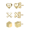 Heart And Cross Three-Piece Stud Earrings Set In 14K Gold Over Sterling Silver