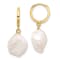 14K Yellow Gold 11-12mm Keshi White Freshwater Cultured Pearl Dangle
Hoop Earrings