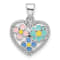 Rhodium Over Sterling Silver Enameled Floral Heart Children's Pendant