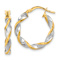 14k Two-tone 7/8" Polished and Twist Hoop Earrings