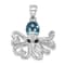 Rhodium Over Sterling Silver Polished Blue Crystal Octopus Pendant