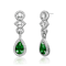 Emerald Color CZ Halo Drop Earrings In Sterling Silver