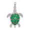 Rhodium Over Sterling Silver Polished Enameled Green Sea Turtle Pendant