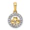 14K Yellow Gold with White Rhodium Diamond-Cut Clover in Circle Pendant