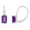 6x4mm Emerald Cut Amethyst Rhodium Over 10k White Gold Drop Earrings